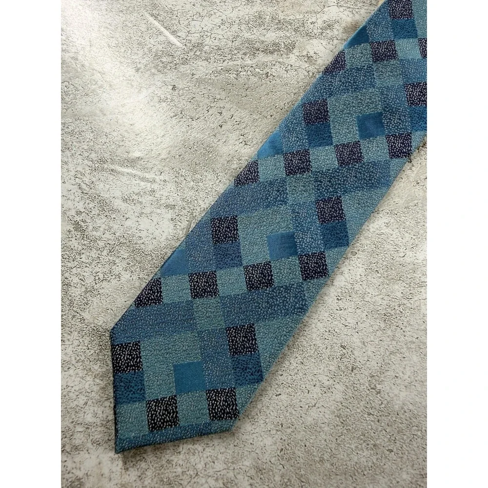 Bar III Polyester Tie Mens One Size Aqua Plaids & Checks Pointed Jacquard